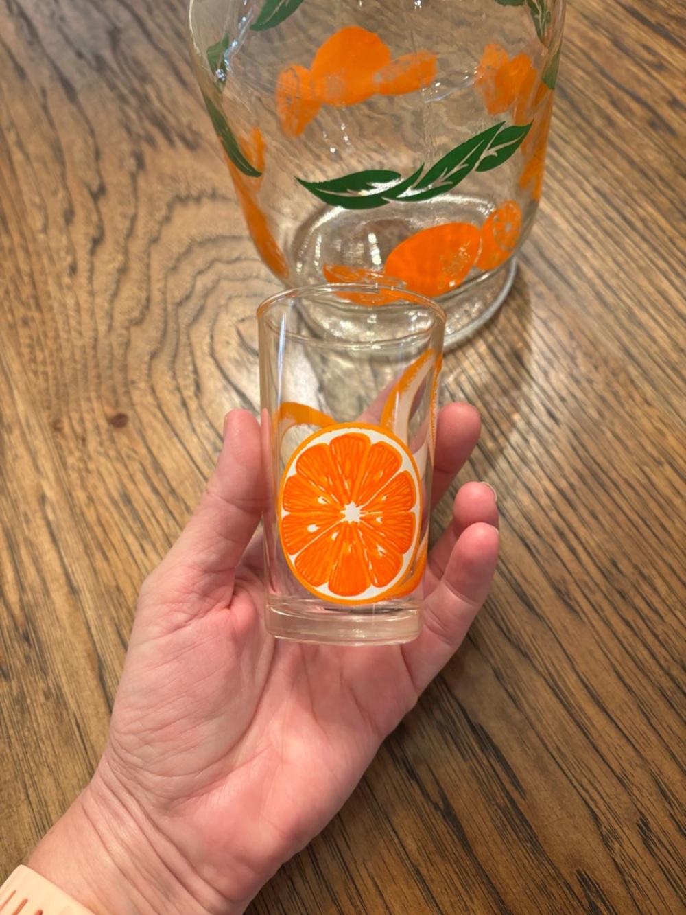 Vintage 1960s Anchor Hocking Citrus Orange Juice Carafe & 4 Juice Glasses MCM - Picture 11 of 15
